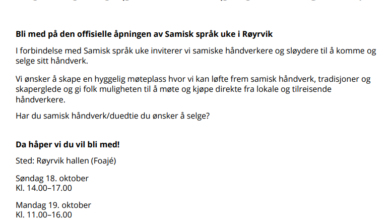 Lenke til artikkel: Samiske språk uken - Invitasjon til samiske håndverkere