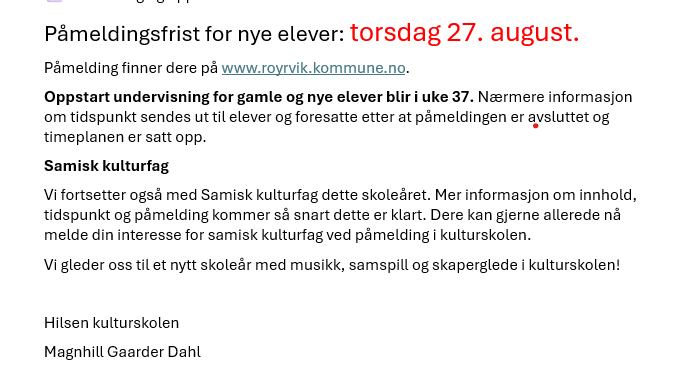 Lenke til artikkel: Påmelding til Kulturskolen er åpen!
