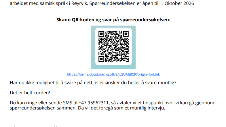 Lenke til artikkel: Undersøkelse: Hvordan står det til med det samiske språket i Røyrvik?